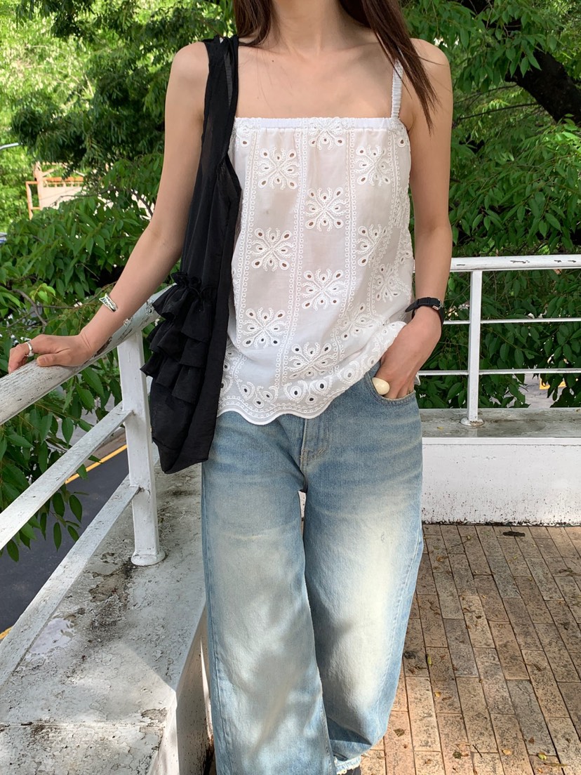 VAARA韓國㊣直郵東大門代購女裝新品時尚25春夏吊帶背心刺繡VAARA吊帶/背心