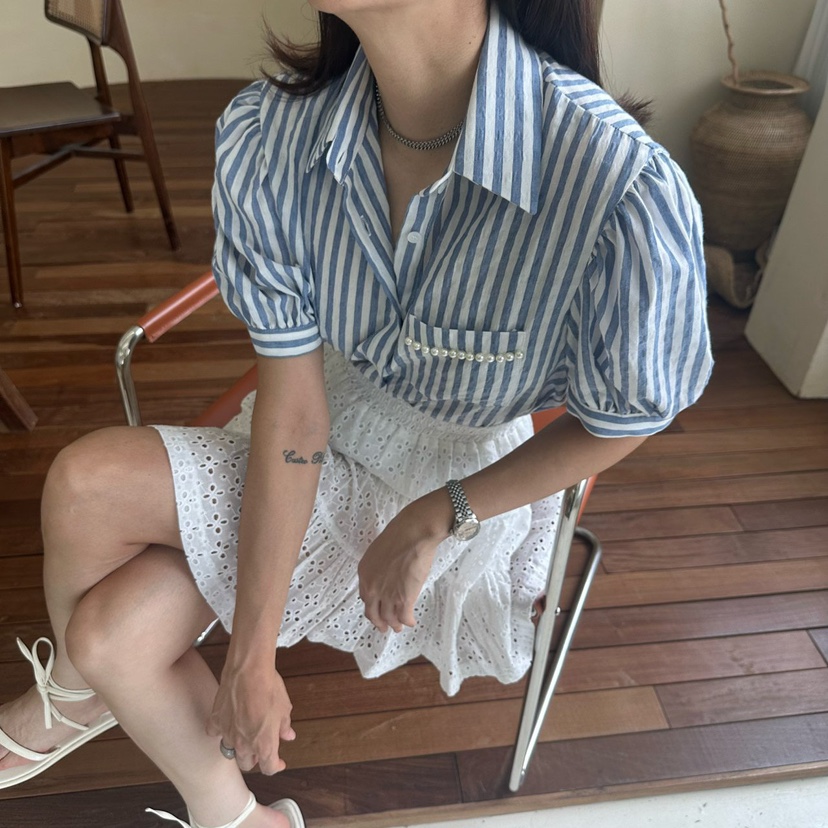 MABEL-Q韓國直郵㊣女裝新品25春夏休閑時尚熱賣襯衫蕾絲衫SOUIT by mabel-Q襯衫/蕾絲衫