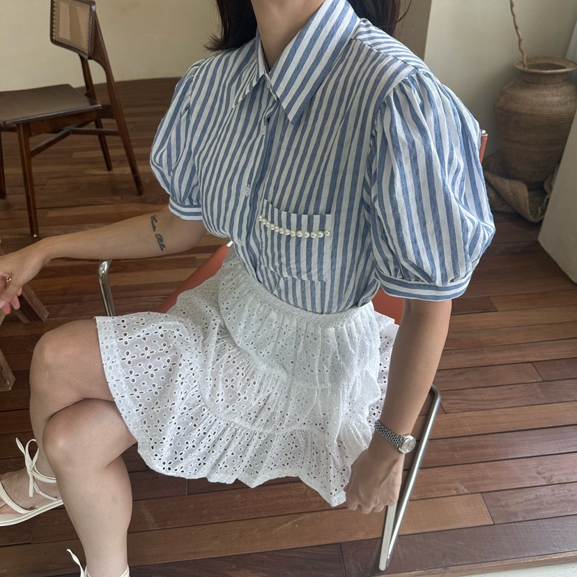 MABEL-Q韓國直郵㊣女裝新品25春夏休閑時尚熱賣襯衫蕾絲衫SOUIT by mabel-Q襯衫/蕾絲衫