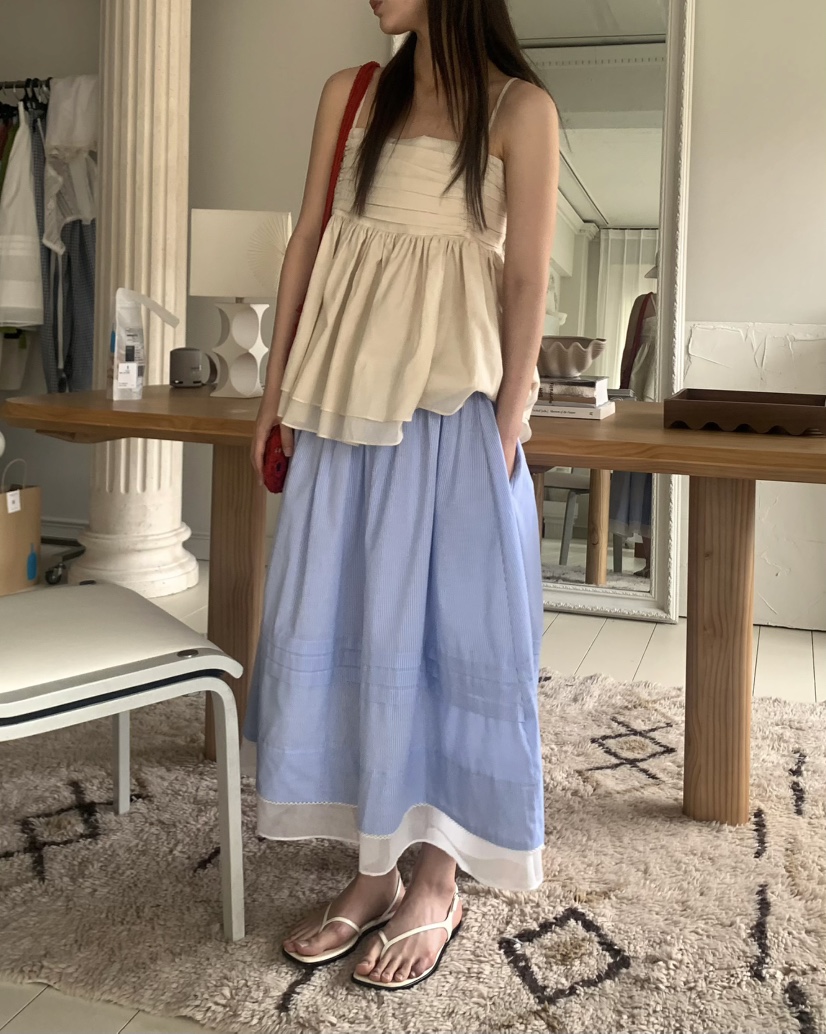 PEBBLE韓國直郵㊣東大門實拍女裝新款推薦休閑25春夏人氣長裙PEBBLE/LAYER長裙
