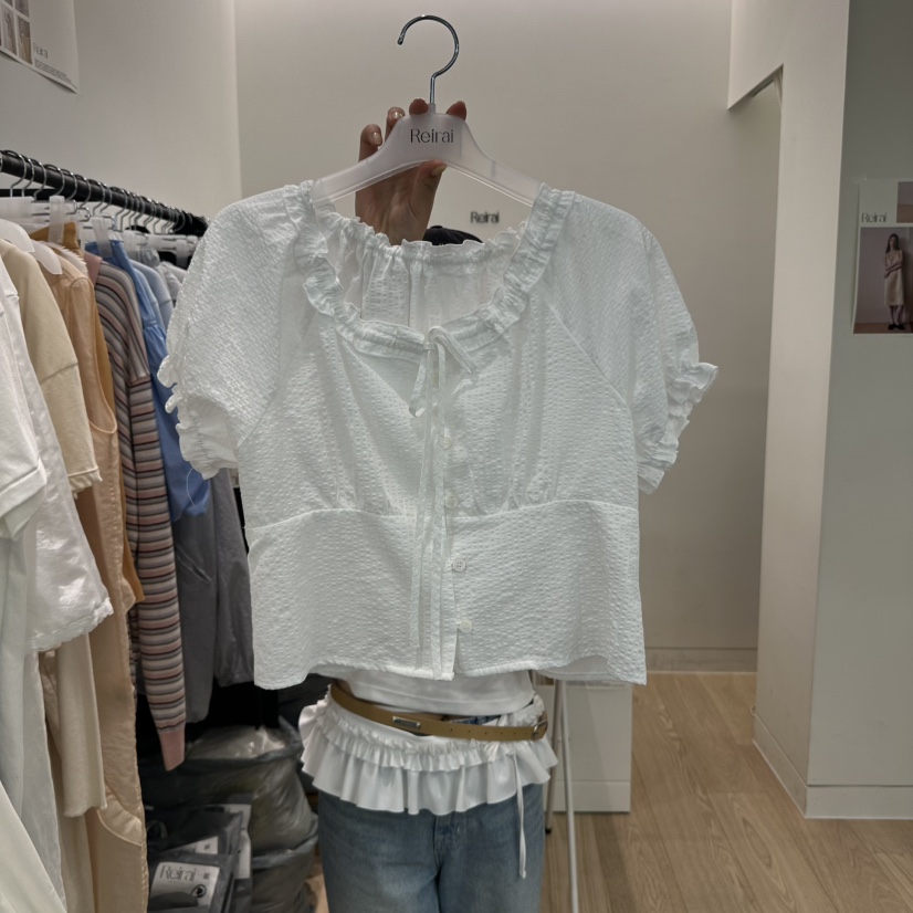 REIRAI直郵韓國代購㊣女裝新款休閑熱賣人氣時尚襯衫蕾絲衫Reirai襯衫/蕾絲衫圖色2