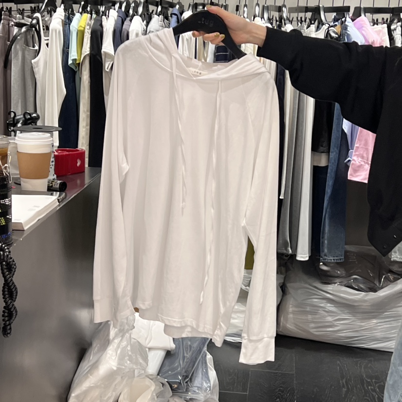 TUG韓國直郵㊣女裝新品熱賣時尚休閑人氣25春夏長袖T恤連帽衫TUG長袖T恤圖色2