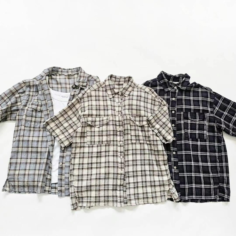 PUCO韓國㊣直郵東大門代購女裝新品25春夏襯衫蕾絲衫口袋格紋PUCO襯衫/蕾絲衫