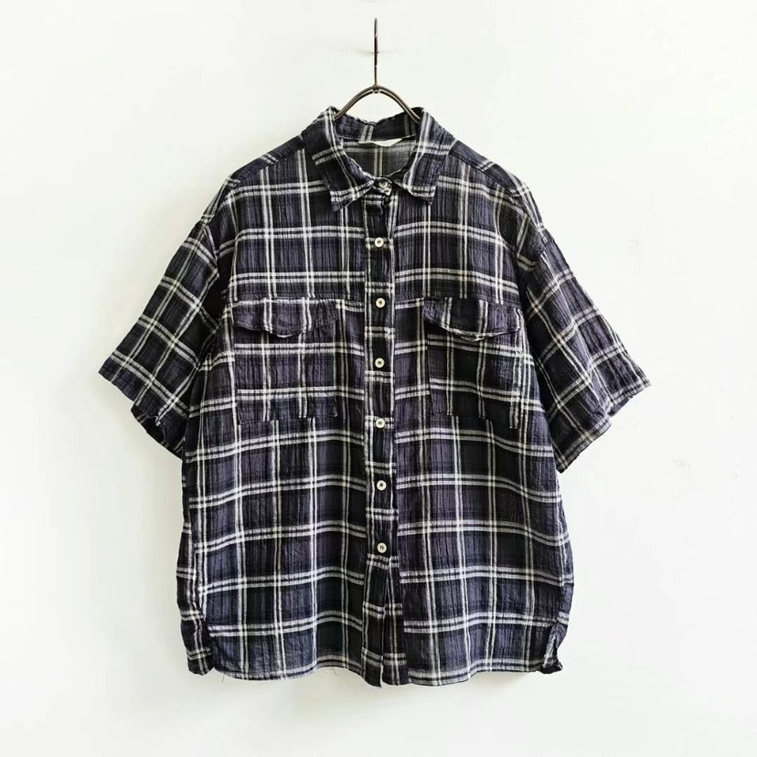 PUCO韓國㊣直郵東大門代購女裝新品25春夏襯衫蕾絲衫口袋格紋PUCO襯衫/蕾絲衫圖色2