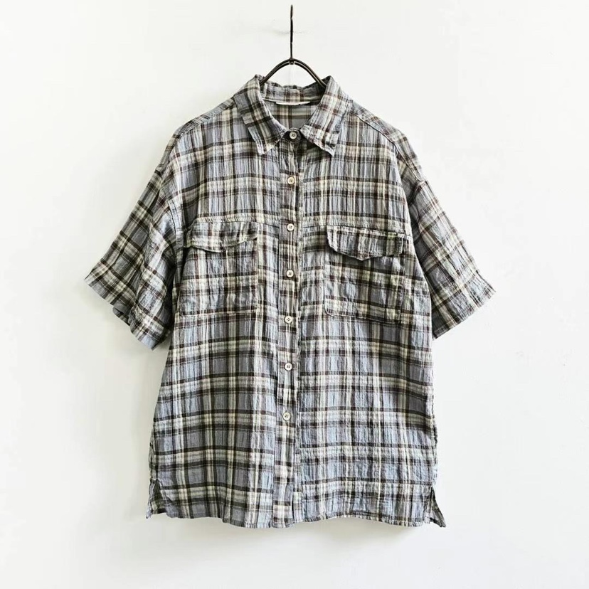 PUCO韓國㊣直郵東大門代購女裝新品25春夏襯衫蕾絲衫口袋格紋PUCO襯衫/蕾絲衫圖色3
