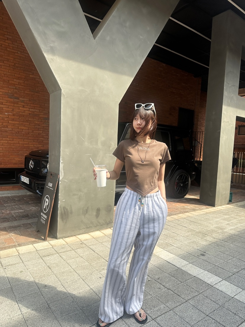 LUMIPLE韓國直郵㊣女裝新款人氣25春夏時尚推薦休閑褲亞麻布LUMIPLE休閑褲