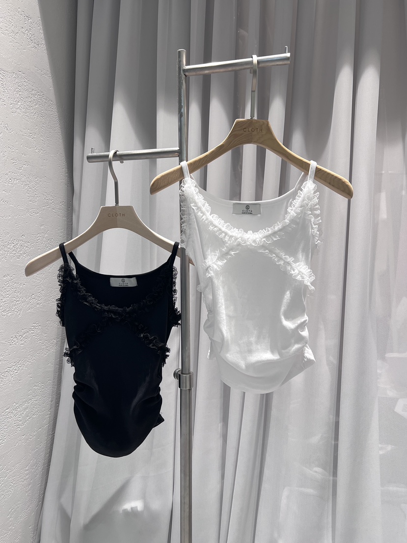 CLOTH韓國直郵㊣女裝新品25春夏推薦休閑吊帶背心荷葉邊蕾絲CLOTH吊帶/背心