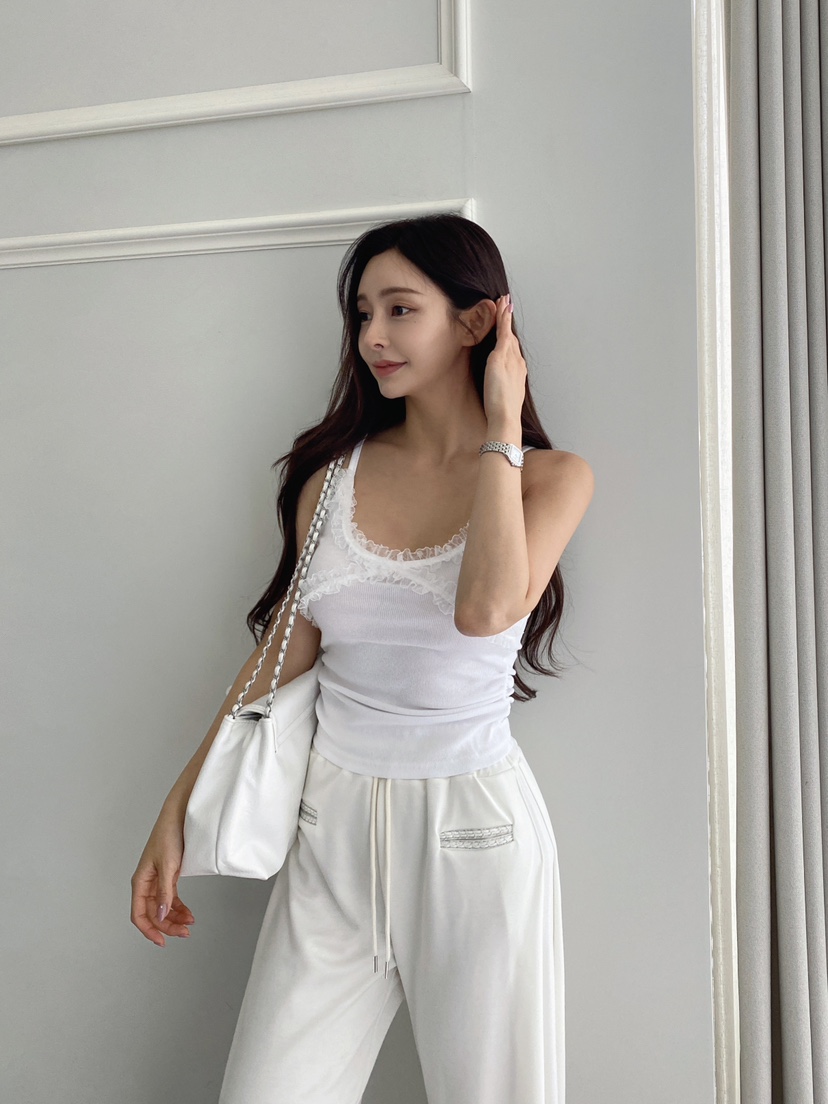 CLOTH韓國直郵㊣女裝新品25春夏推薦休閑吊帶背心荷葉邊蕾絲CLOTH吊帶/背心