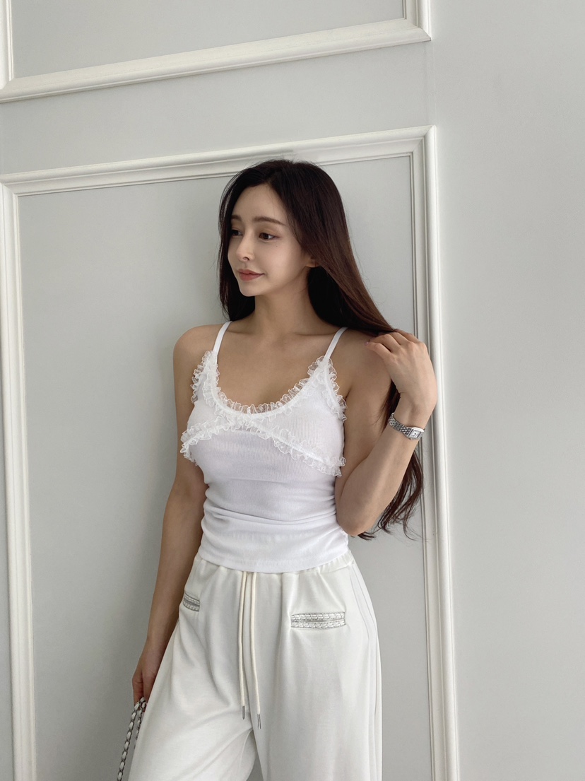CLOTH韓國直郵㊣女裝新品25春夏推薦休閑吊帶背心荷葉邊蕾絲CLOTH吊帶/背心