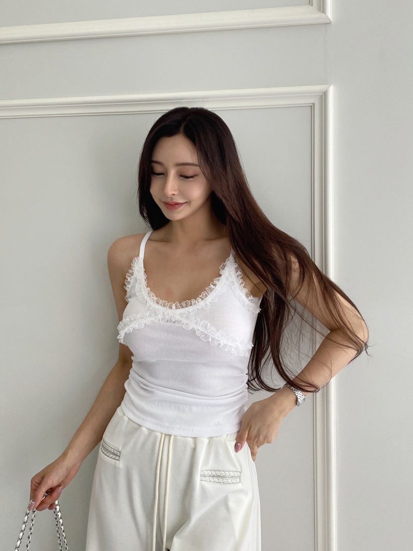 CLOTH韓國直郵㊣女裝新品25春夏推薦休閑吊帶背心荷葉邊蕾絲CLOTH吊帶/背心