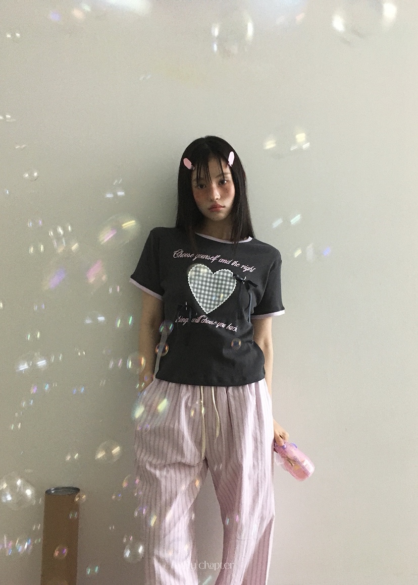 BY CHAPTER韓國直郵㊣東大門實拍女裝新款推薦休閑T恤格紋ChapterT恤