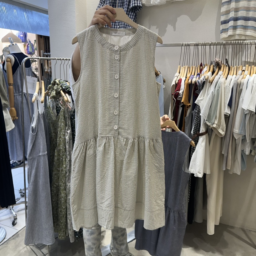 HIPTIQUE韓國直郵㊣女裝新款25春夏休閑時尚連衣裙亞麻紐扣HIPTIQUE連衣裙