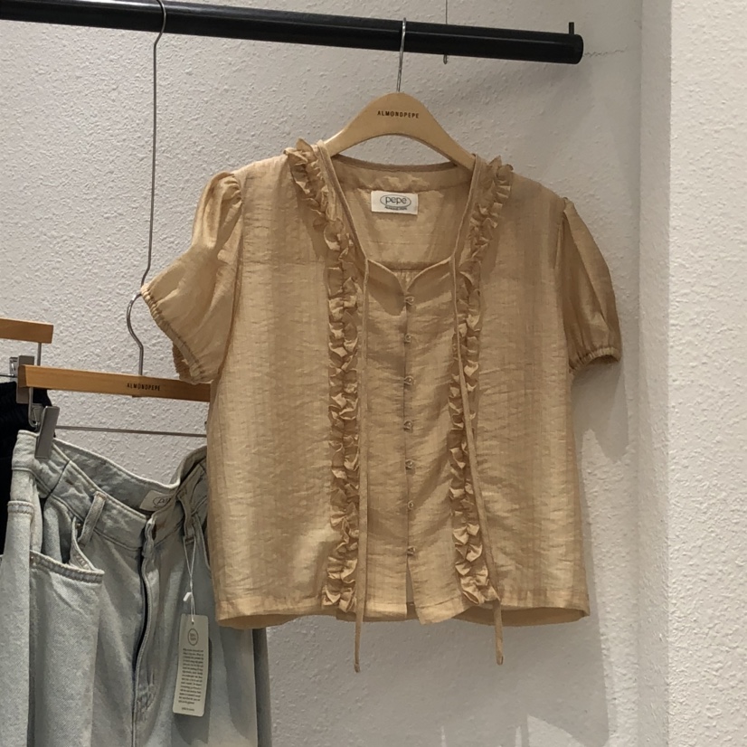 ALMOND PEPE直郵韓國代購㊣女裝新款25春夏熱賣襯衫蕾絲衫ALMOND PEPE襯衫/蕾絲衫圖色1