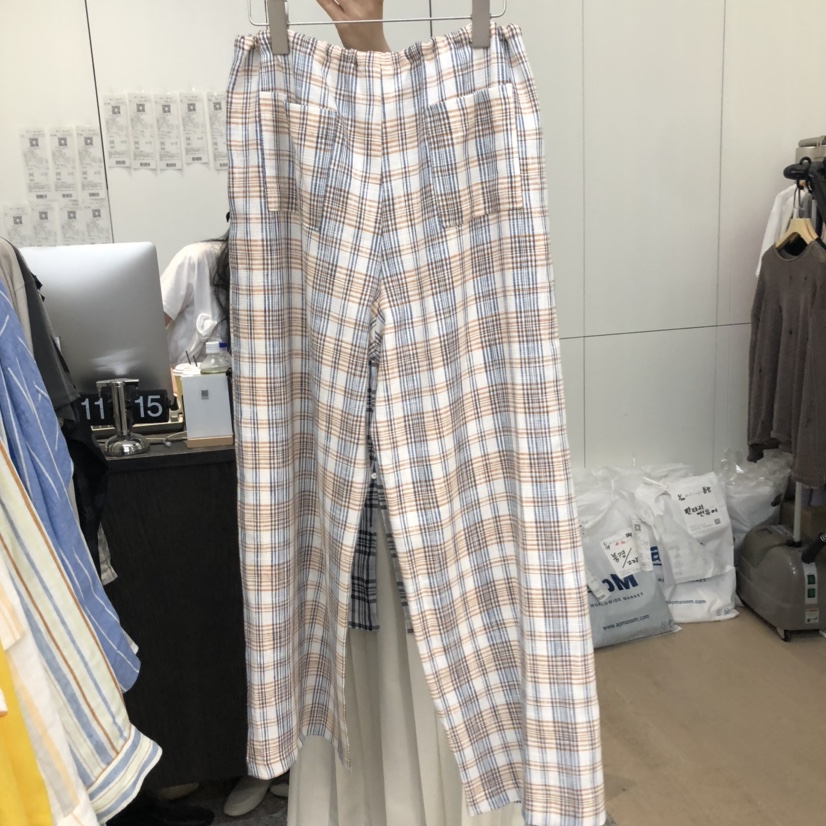 DOHWAJI韓國直郵㊣東大門實拍女裝新品休閑休閑褲亞麻布格紋DOHWAJI休閑褲