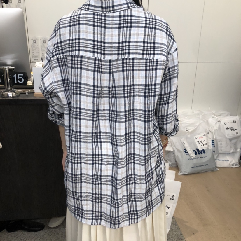 DOHWAJI直郵韓國代購㊣女裝新品25春夏時尚襯衫蕾絲衫格紋亞麻DOHWAJI襯衫/蕾絲衫