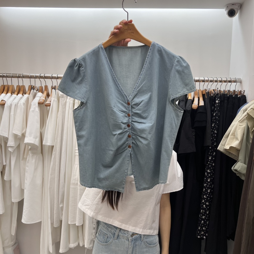 DRESS ROOM直郵韓國代購㊣女裝新款休閑熱賣襯衫蕾絲衫褶皺DRESS ROOM襯衫/蕾絲衫