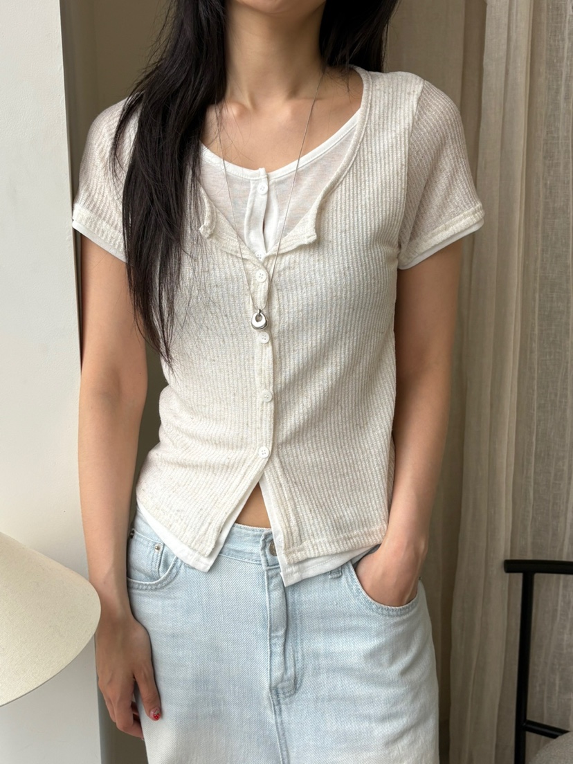 Verbena韓國直郵㊣女裝新款25春夏休閑人氣熱賣針織衫亞麻開衫Verbena針織衫
