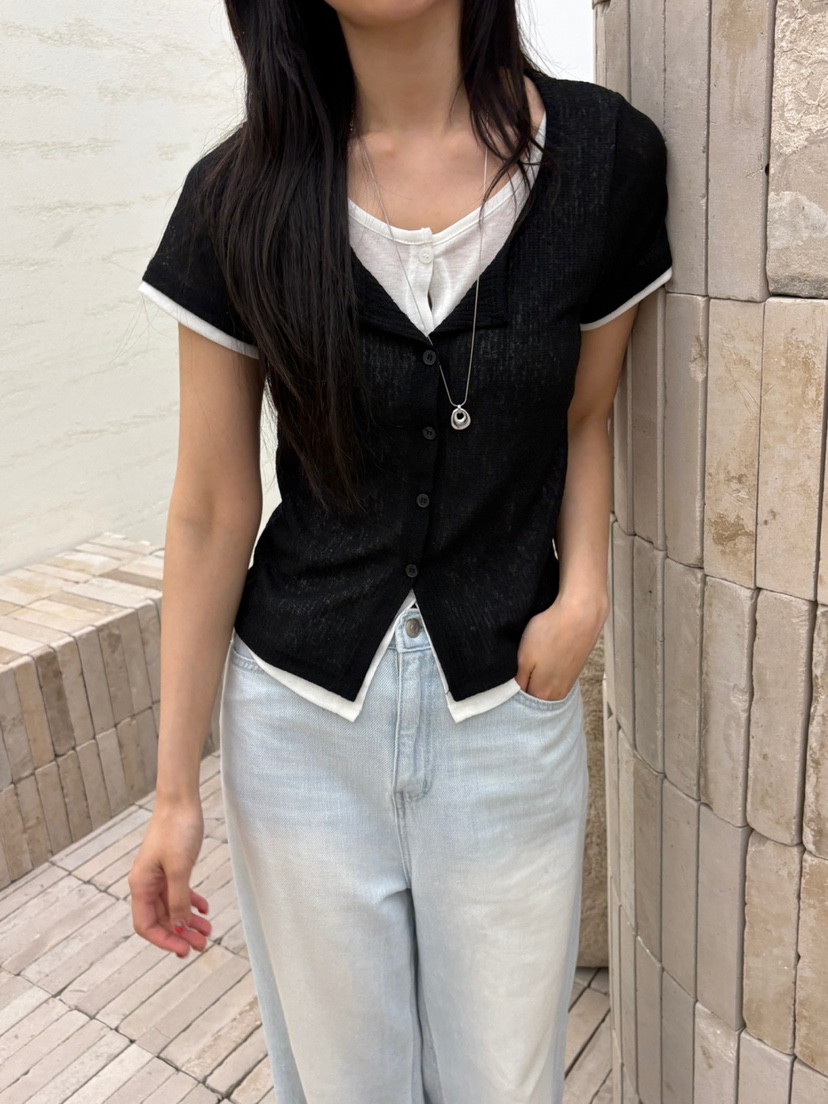 Verbena韓國直郵㊣女裝新款25春夏休閑人氣熱賣針織衫亞麻開衫Verbena針織衫