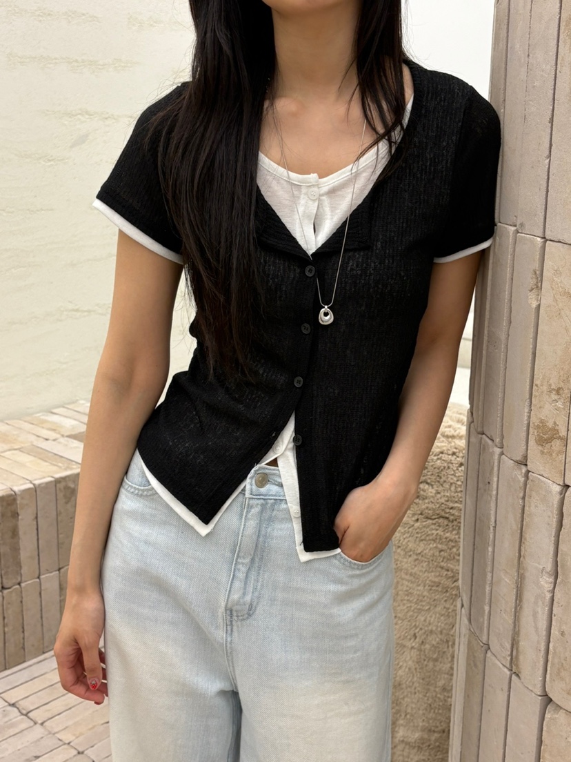 Verbena韓國直郵㊣女裝新款25春夏休閑人氣熱賣針織衫亞麻開衫Verbena針織衫
