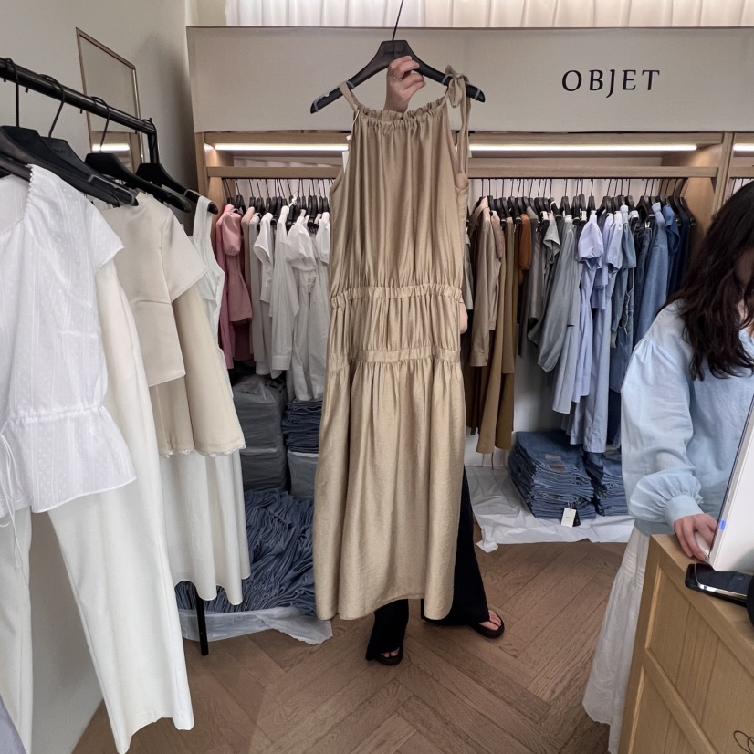 OBJET直郵韓國代購㊣女裝新品熱賣時尚25春夏推薦休閑連衣裙love us u/OBJET連衣裙圖色3