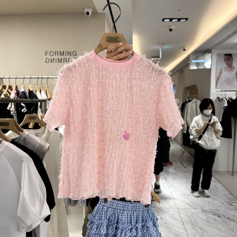 FORMING-P韓國直郵㊣女裝新品人氣熱賣休閑25春夏時尚T恤褶皺FORMINGT恤圖色2