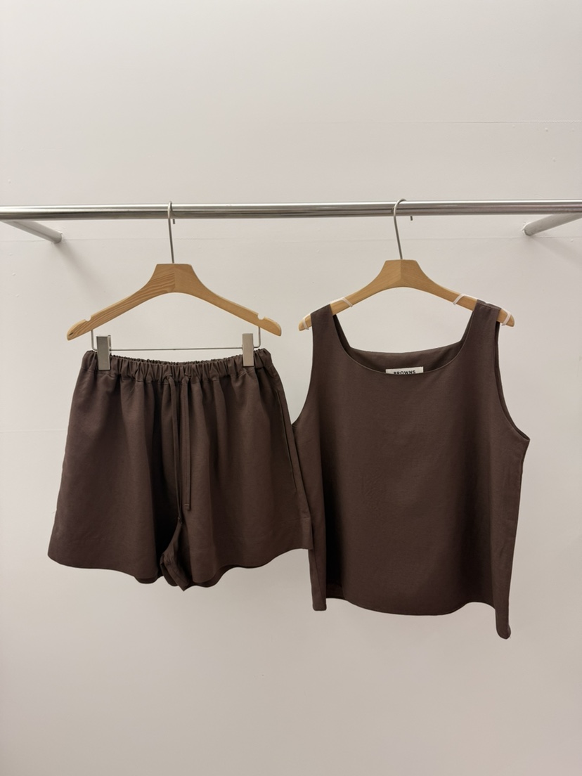 BROWNS-P韓國直郵㊣東大門實拍女裝新品人氣套裝天然亞麻兩件套套裝BROWNS-P套裝圖色2