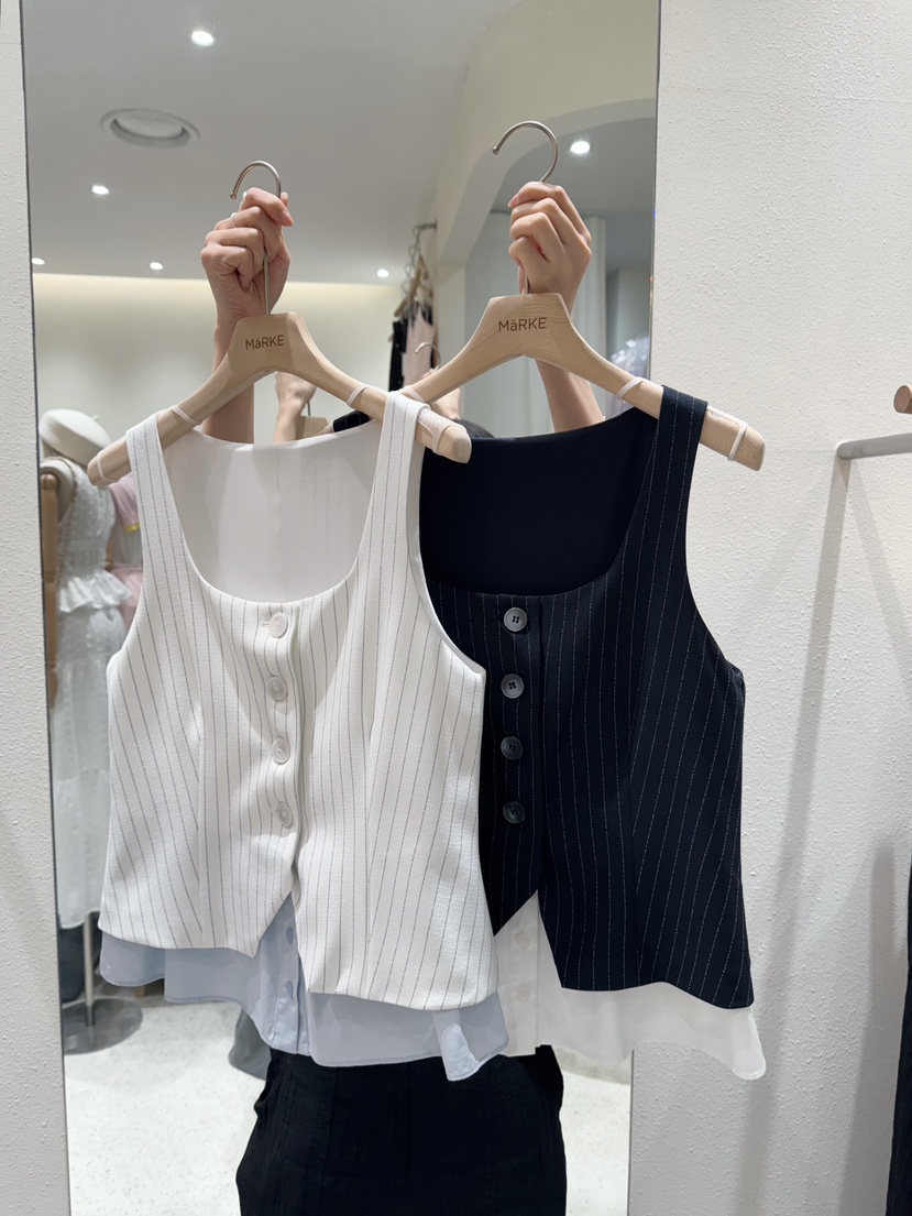 MARKE-P韓國㊣直郵東大門代購女裝新品休閑熱賣時尚馬甲條紋MARKE-P馬甲