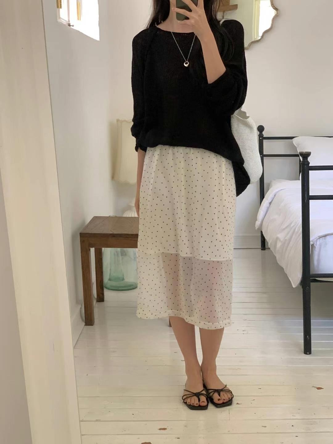 BABY SALON韓國直郵㊣女裝新品熱賣人氣25春夏長裙圓點裙雪紡BABY SALON長裙