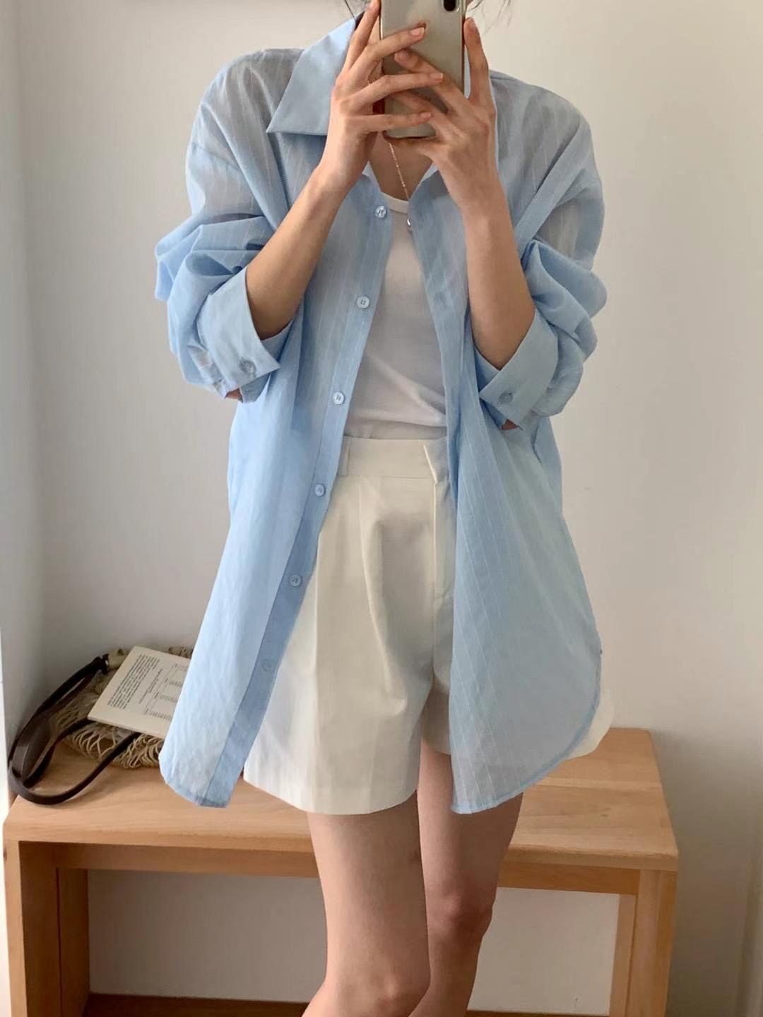 BABY SALON韓國直郵㊣東大門實拍女裝新品推薦襯衫蕾絲衫條紋BABY SALON襯衫/蕾絲衫圖色2
