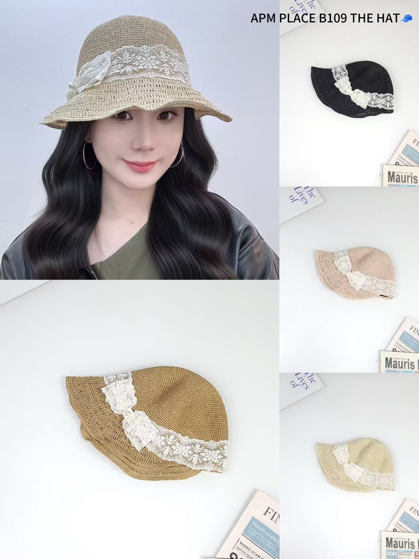 THE HAT-P東大門實拍女士新品休閑25春夏推薦帽子漁夫帽蕾絲THE HAT帽子