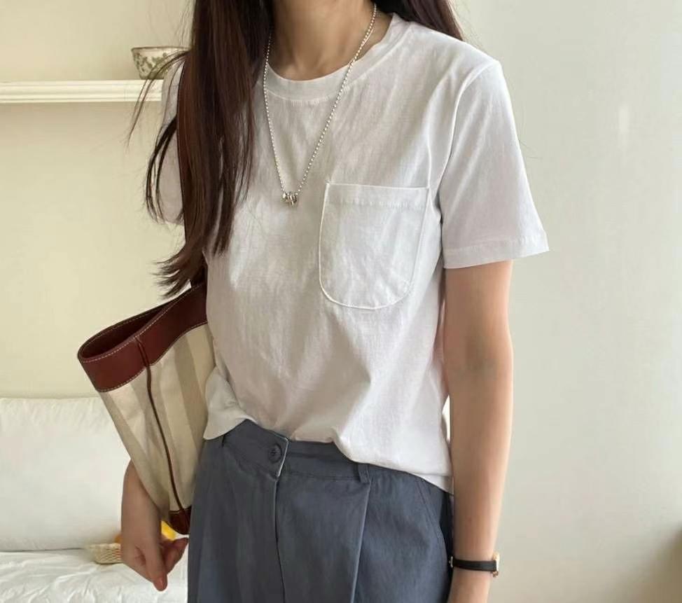 BOUNDARY韓國直郵㊣東大門實拍女裝新款25春夏推薦T恤口袋絲綢BOUNDARYT恤