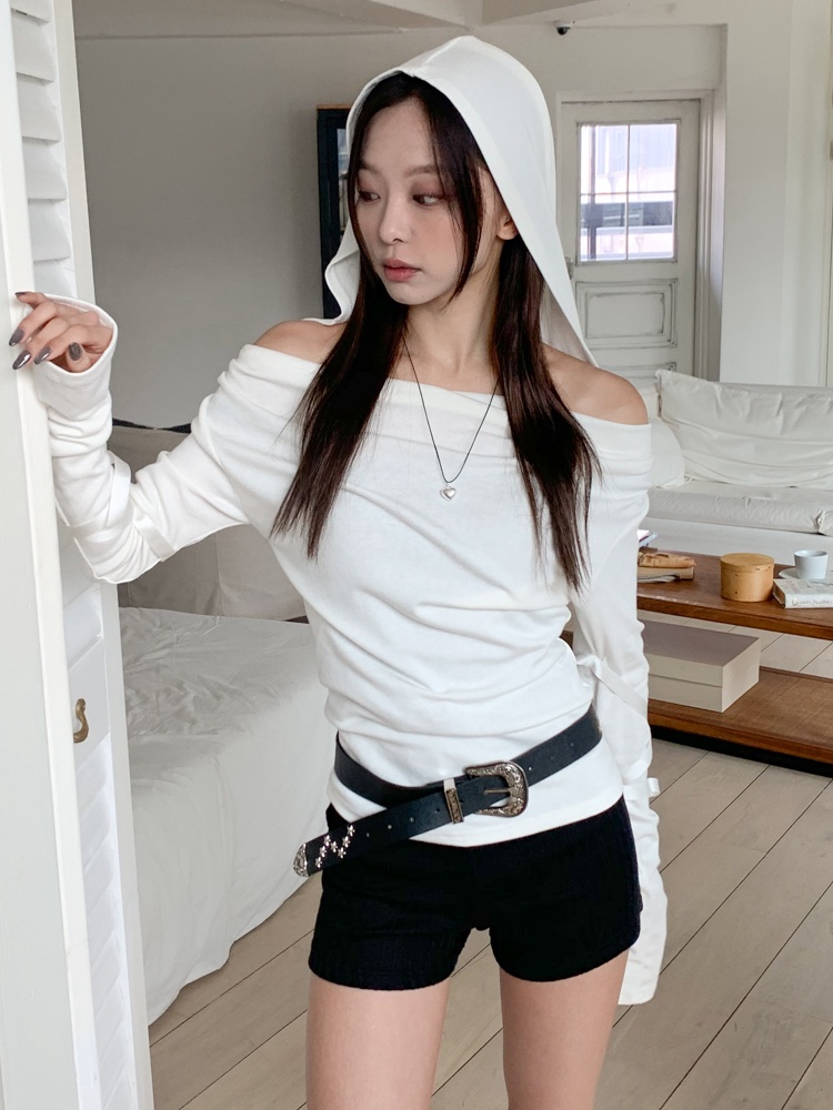 I I韓國直郵㊣東大門實拍女裝新款人氣長袖T恤不含腰帶兜帽ITSSONG長袖T恤