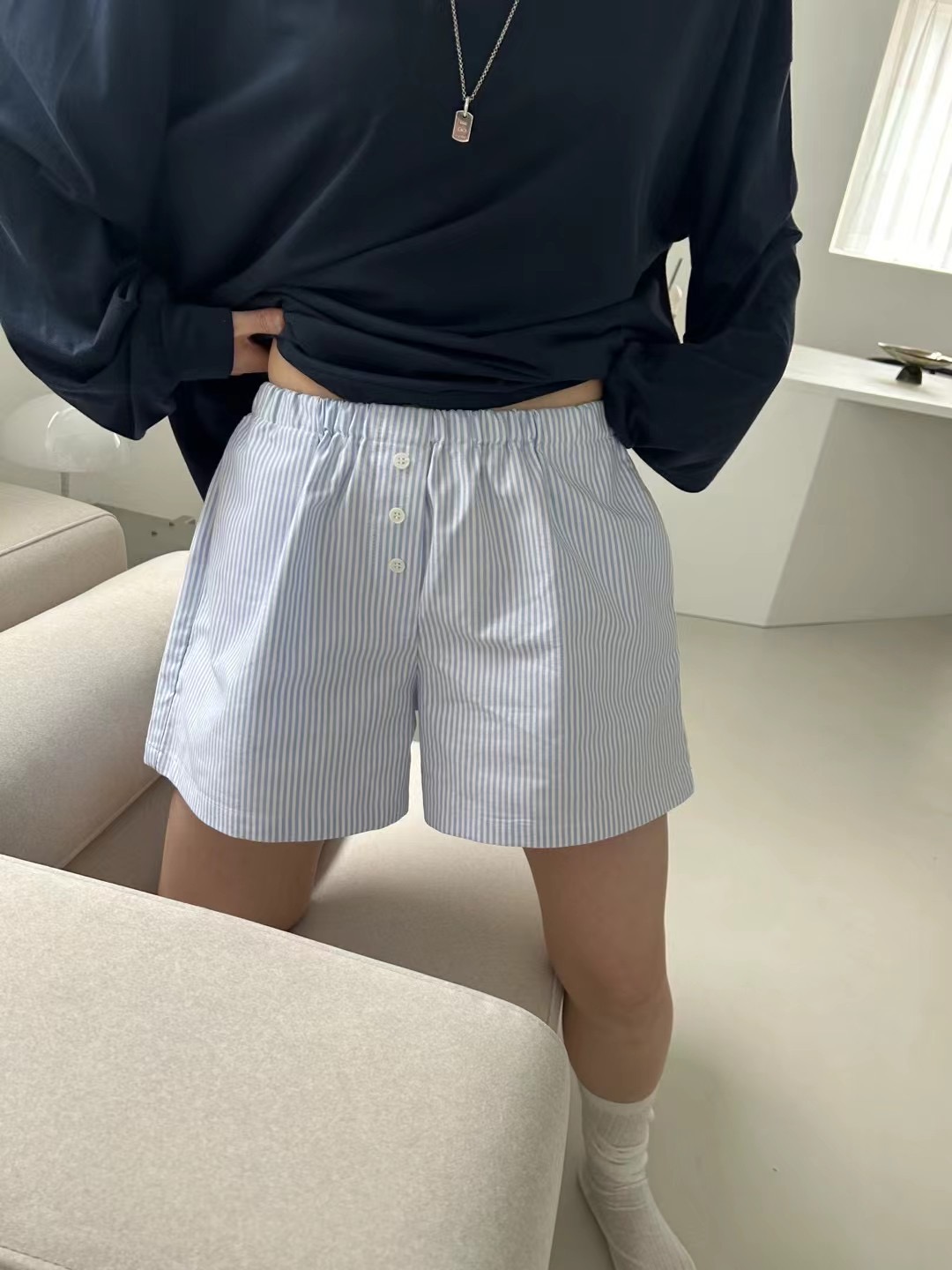 SAGE韓國直郵㊣女裝新品25春夏熱賣休閑時尚推薦人氣短褲條紋SAGE短褲圖色2