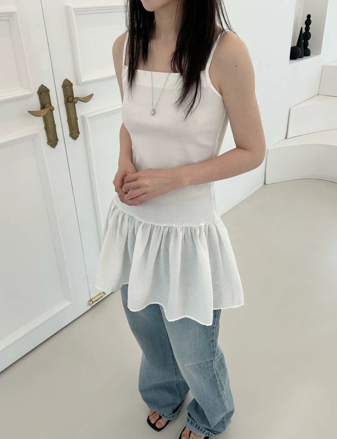SAGE直郵韓國代購㊣女裝新款推薦熱賣休閑人氣吊帶背心荷葉邊SAGE吊帶/背心