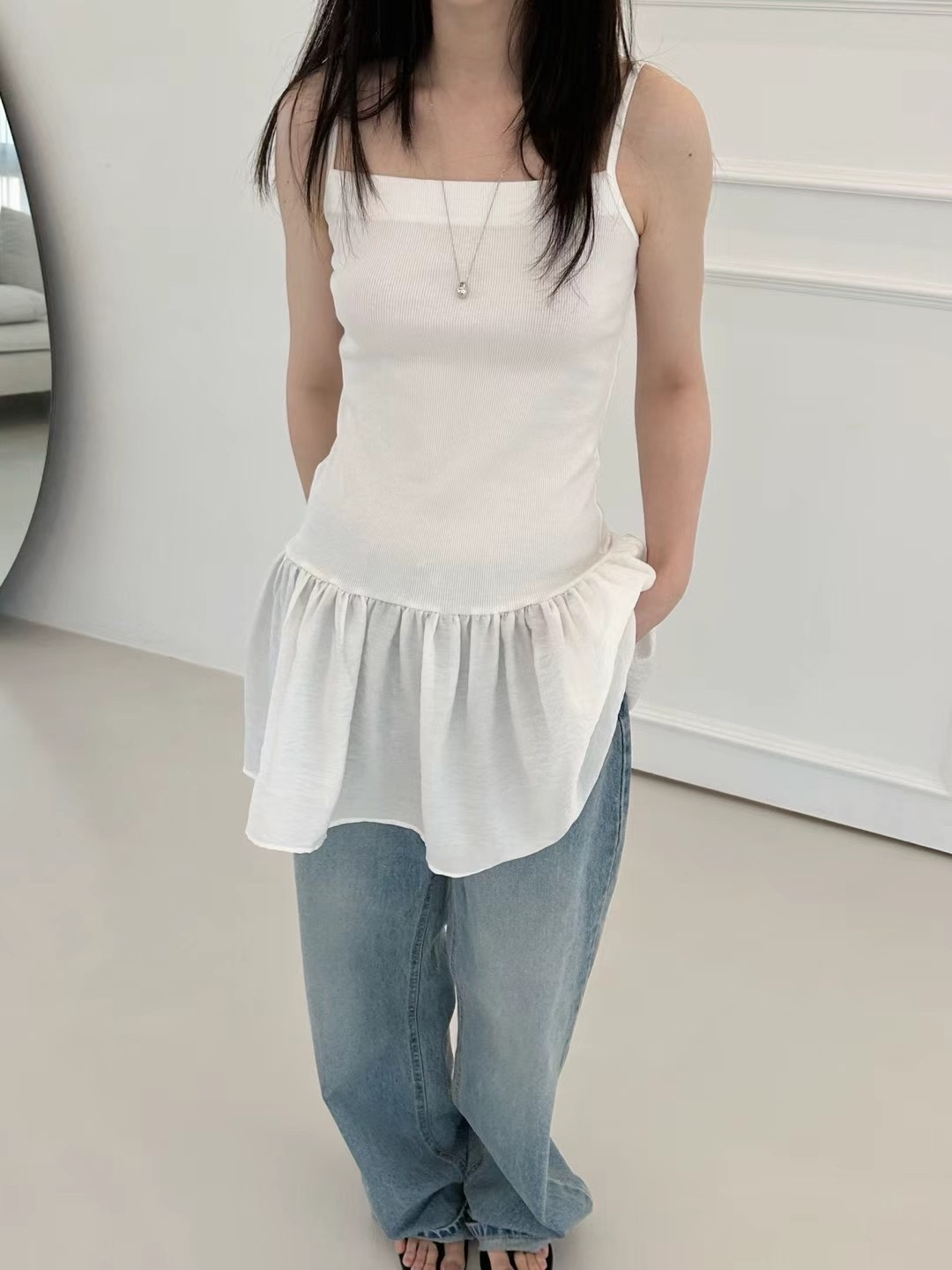 SAGE直郵韓國代購㊣女裝新款推薦熱賣休閑人氣吊帶背心荷葉邊SAGE吊帶/背心