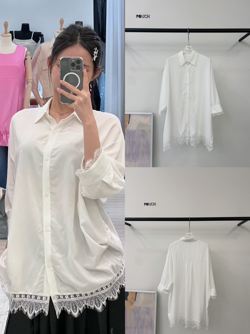 POUCH直郵韓國代購㊣女裝新品時尚25春夏推薦人氣襯衫蕾絲衫POUCH襯衫/蕾絲衫