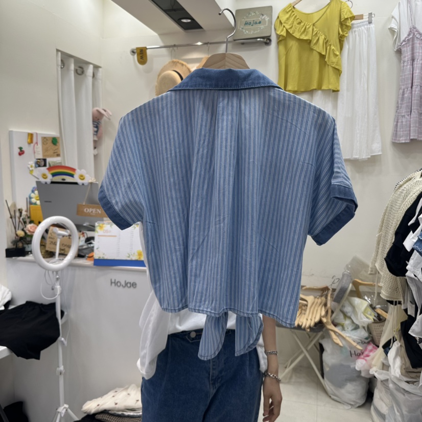 HOJAE韓國㊣直郵東大門代購女裝新款休閑人氣熱賣襯衫蕾絲衫MID-LEVEL JUMP襯衫/蕾絲衫