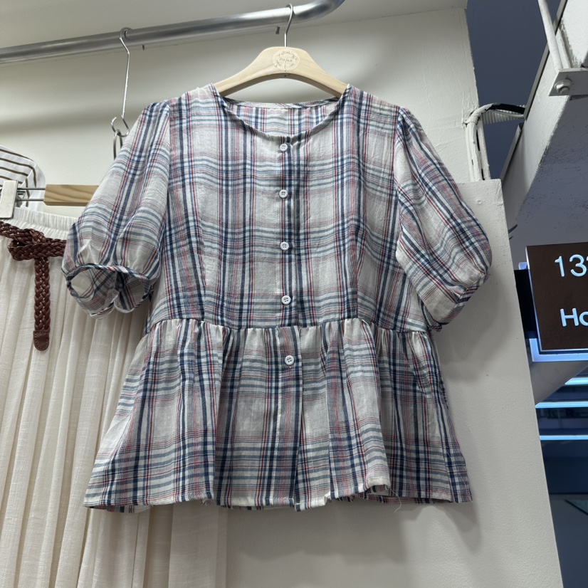 HOJAE直郵韓國代購㊣女裝新品時尚熱賣推薦25春夏襯衫蕾絲衫格紋MID-LEVEL JUMP襯衫/蕾絲衫