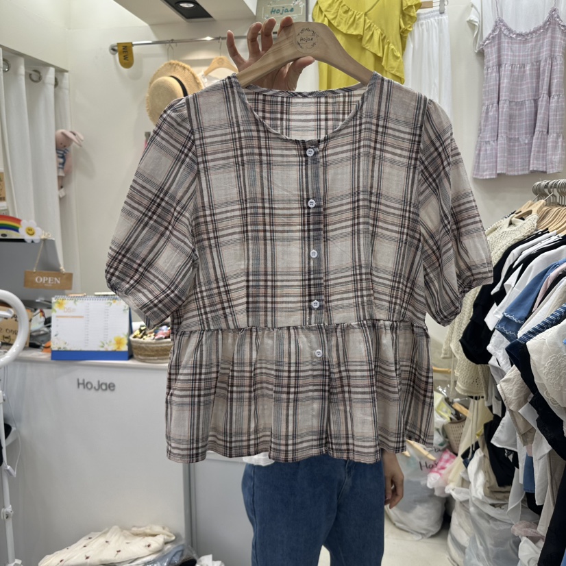 HOJAE直郵韓國代購㊣女裝新品時尚熱賣推薦25春夏襯衫蕾絲衫格紋MID-LEVEL JUMP襯衫/蕾絲衫圖色2
