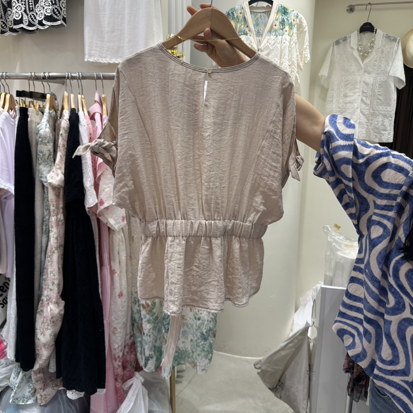 BIKINI直郵韓國代購㊣女裝新品熱賣推薦襯衫蕾絲衫腰帶亞麻BIKINI襯衫/蕾絲衫