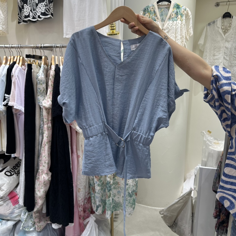 BIKINI直郵韓國代購㊣女裝新品熱賣推薦襯衫蕾絲衫腰帶亞麻BIKINI襯衫/蕾絲衫圖色2