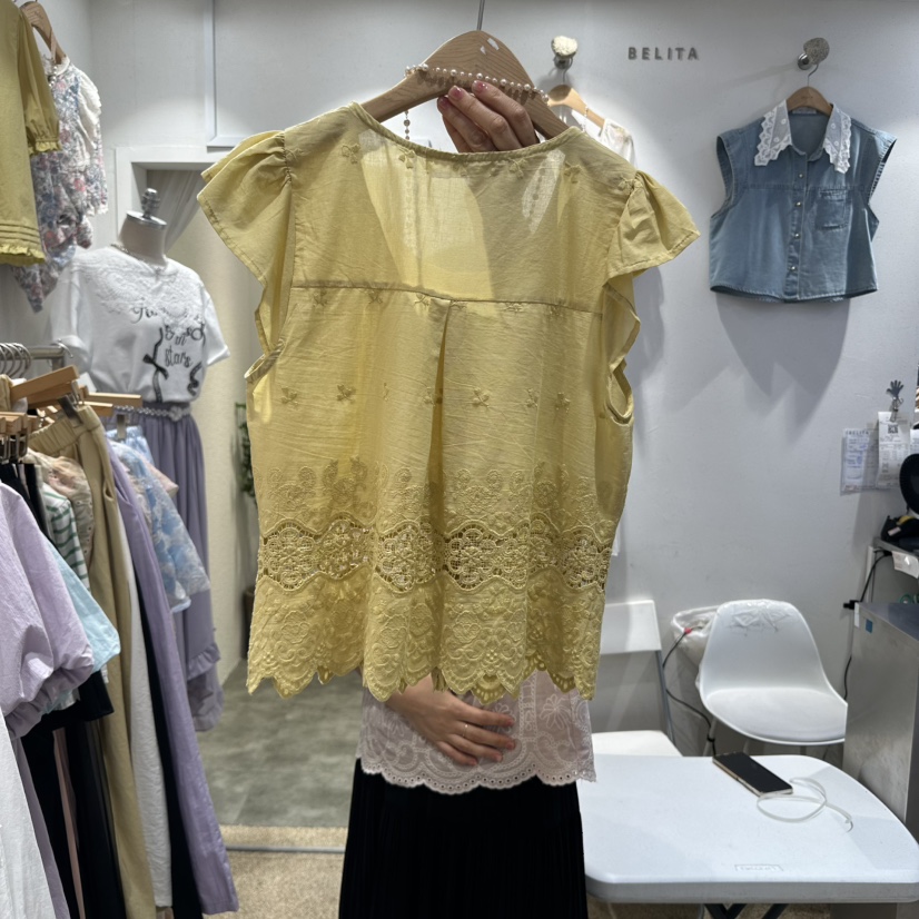 空韓國直郵㊣東大門實拍女裝新品熱賣休閑25春夏襯衫蕾絲衫BELITA襯衫/蕾絲衫