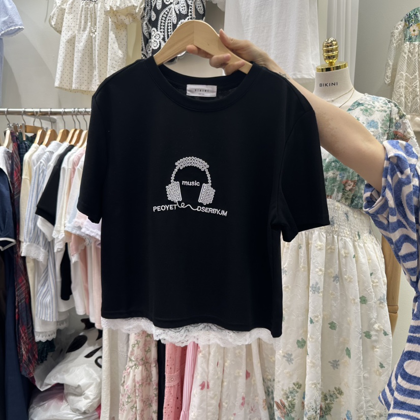 BIKINI韓國直郵㊣女裝新款熱賣人氣推薦25春夏時尚休閑T恤蕾絲BIKINIT恤圖色5
