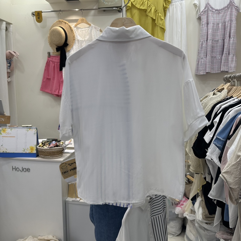 HOJAE韓國直郵㊣東大門實拍女裝新品人氣休閑襯衫蕾絲衫條紋MID-LEVEL JUMP襯衫/蕾絲衫