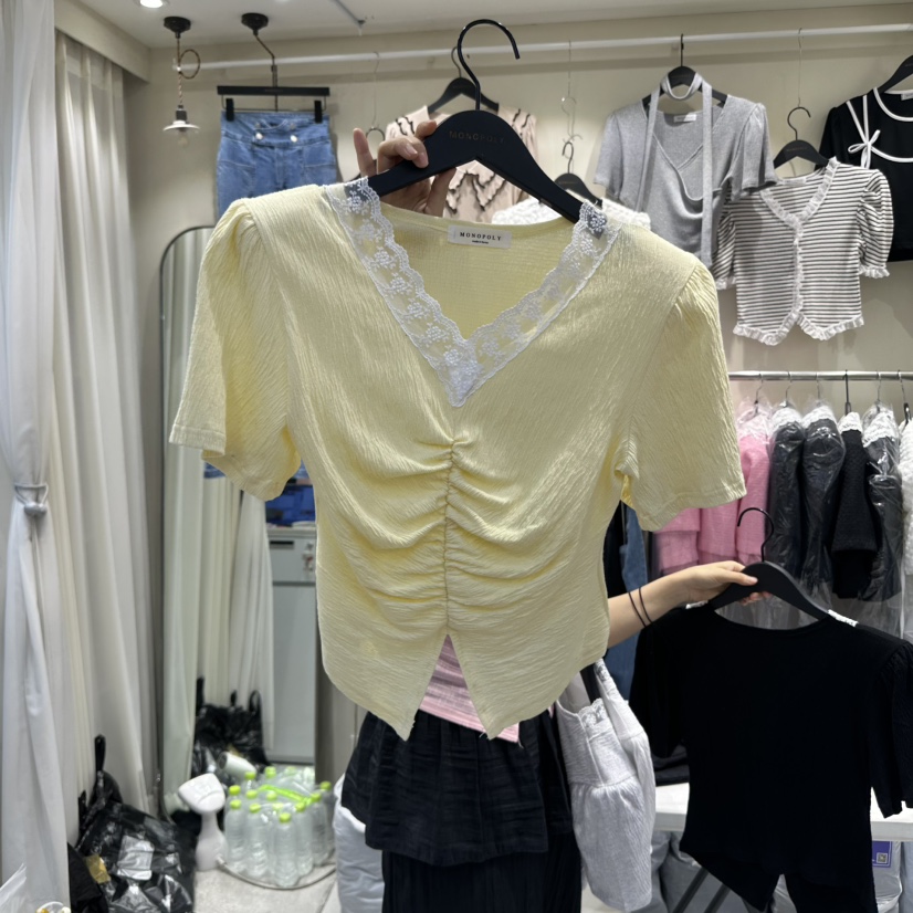 MONOPOLY韓國㊣直郵東大門代購女裝新款25春夏休閑襯衫蕾絲衫MONO_POLY襯衫/蕾絲衫