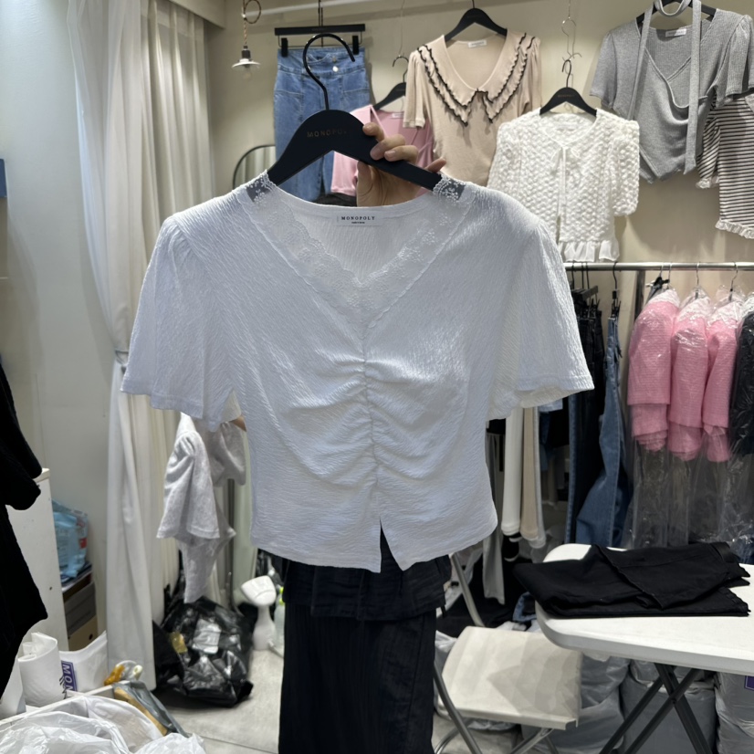 MONOPOLY韓國㊣直郵東大門代購女裝新款25春夏休閑襯衫蕾絲衫MONO_POLY襯衫/蕾絲衫圖色2