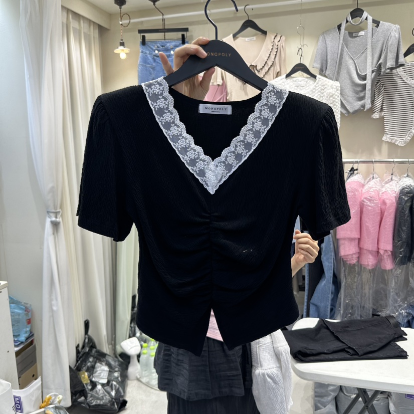 MONOPOLY韓國㊣直郵東大門代購女裝新款25春夏休閑襯衫蕾絲衫MONO_POLY襯衫/蕾絲衫圖色4