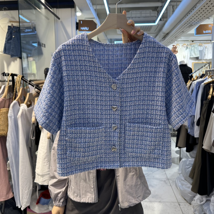 HARU韓國㊣直郵東大門代購女裝新款時尚休閑人氣夾克粗花呢HARU夾克圖色1