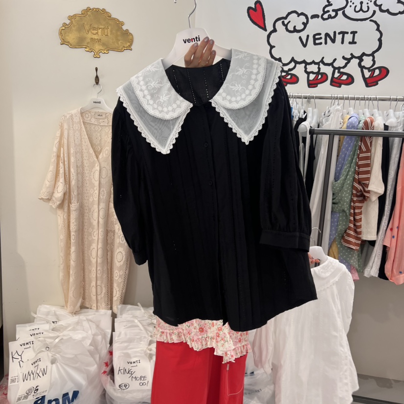 VENTI韓國㊣直郵東大門代購女裝新款休閑熱賣時尚襯衫蕾絲衫VENTI襯衫/蕾絲衫