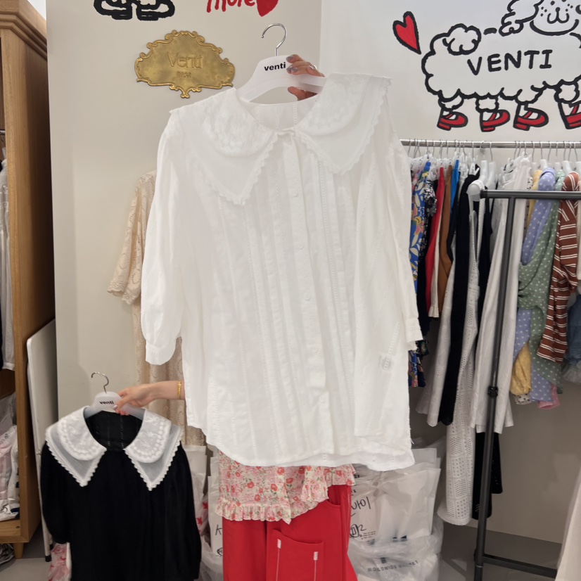 VENTI韓國㊣直郵東大門代購女裝新款休閑熱賣時尚襯衫蕾絲衫VENTI襯衫/蕾絲衫圖色2